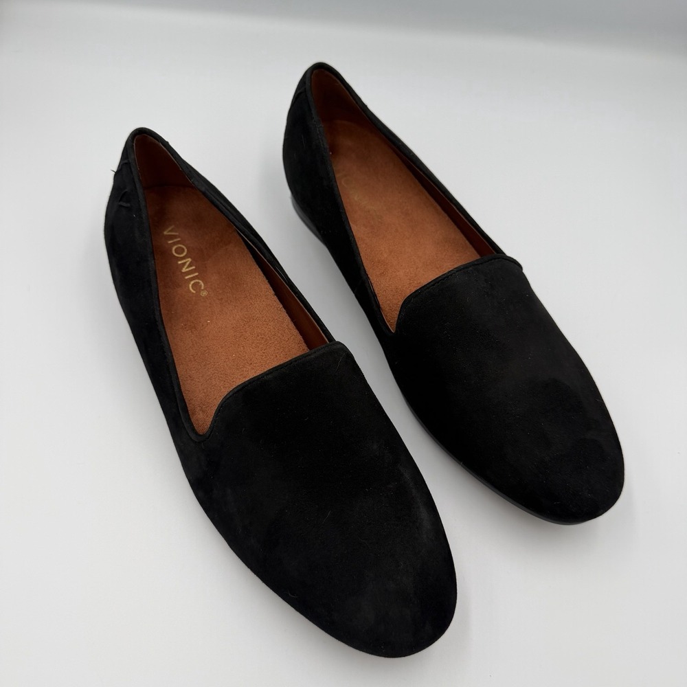 Vionic Willa Shoes Womens Size 9 US Black Suede Loafers Flats Comfort Slip On